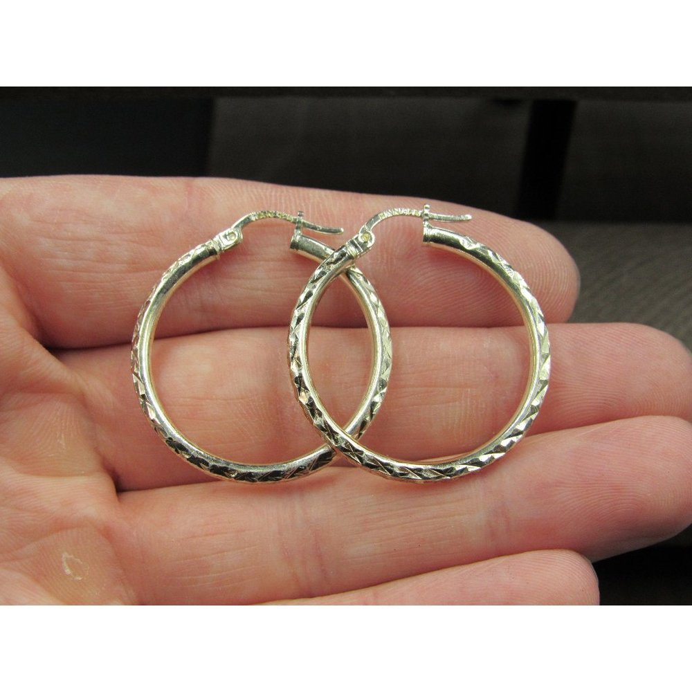 Sterling Silver Medium Texture Hoop Rustic Earrings Vintage Wedding Engagement